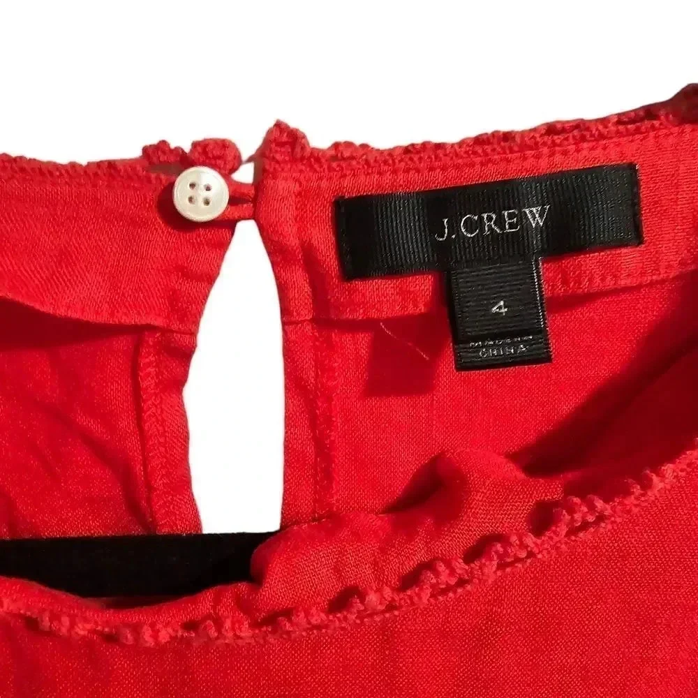 J.Crew Red 100% Linen Embroidery French Knot‎ Fridge Blouse Size 4